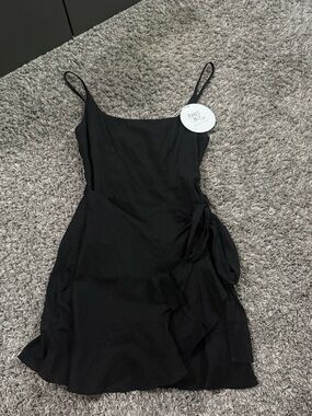 Princess Polly Black Spaghetti-Strap Wrap Mini Dress